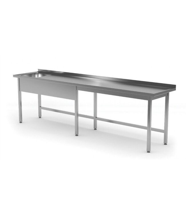 RVS tafel met spoelbak links | Breedte 2000-2800mm | Diepte 600-700mm | 18 opties