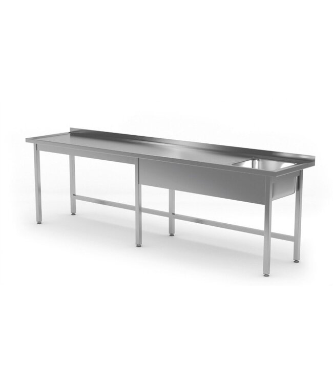 RVS tafel met spoelbak rechts | Breedte 2000-2800mm | Diepte 600-700mm | 18 opties