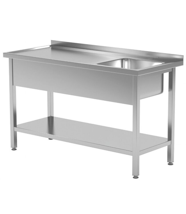 RVS tafel met spoelbak rechts en onderblad | Breedte 800-1900mm | Diepte 600-700mm | 24 opties