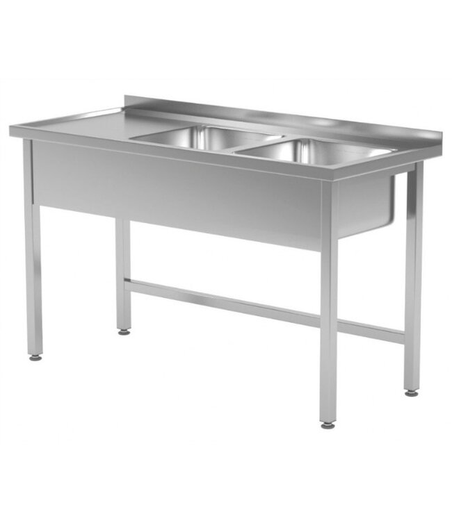 RVS tafel met dubbele spoelbak rechts | Breedte 1100-1900mm | Diepte 600-700mm | 18 opties