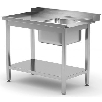 Aanvoertafel met onderblad en spoelbak | Links van machine | Breedte 800-1400mm | Diepte 700-760mm | 14 opties