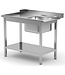 Aanvoertafel met onderblad en spoelbak | Links van machine | Breedte 800-1400mm | Diepte 700-760mm | 14 opties