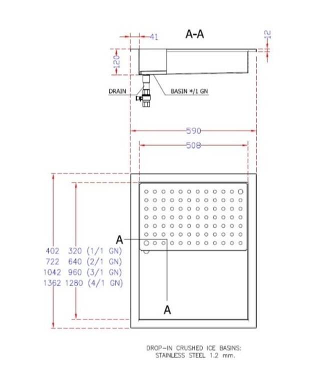 RVS crushed ice Drop-In bak | 2/1GN | (H)170x(B)722x(D)590