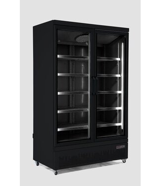 Combisteel Zwarte koelkast met 2 glazen deuren | Side-by-side | 1000L | (H)199,7x(B)125,3x(D)71cm