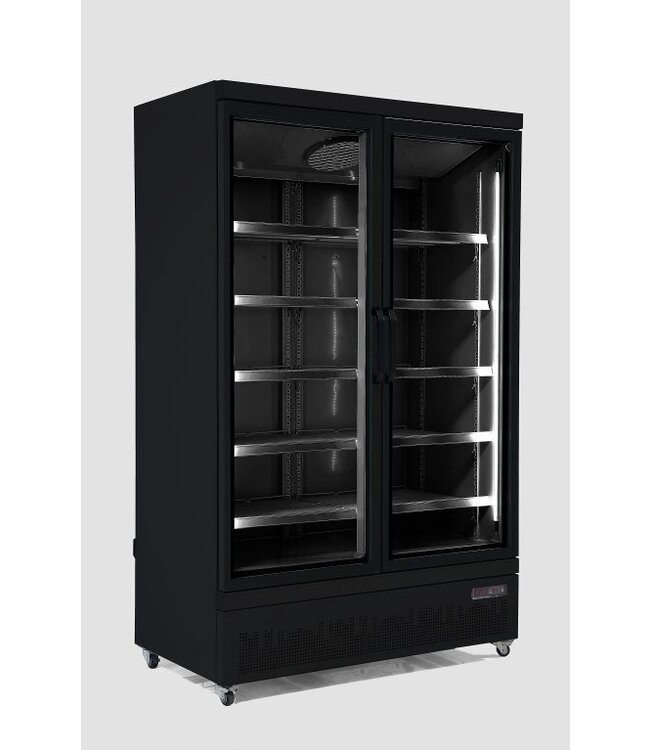 Zwarte koelkast met 2 glazen deuren | Side-by-side | 1000L | (H)199,7x(B)125,3x(D)71cm