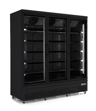 Combisteel Zwarte koelkast met 3 glazen deuren | Side-by-side | 1530L | (H)199,7x(B)188x(D)71cm