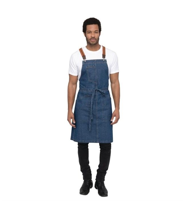 Chef Works Berkeley middenblauw Denim Schort met bretels | (L)86,5 x (B)76,5cm