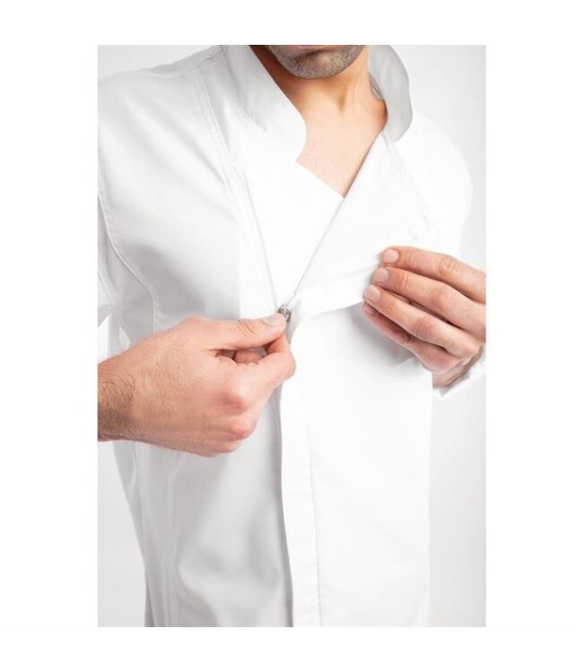 Koksbuis wit met rits en lange mouw | Unisex maat S-L