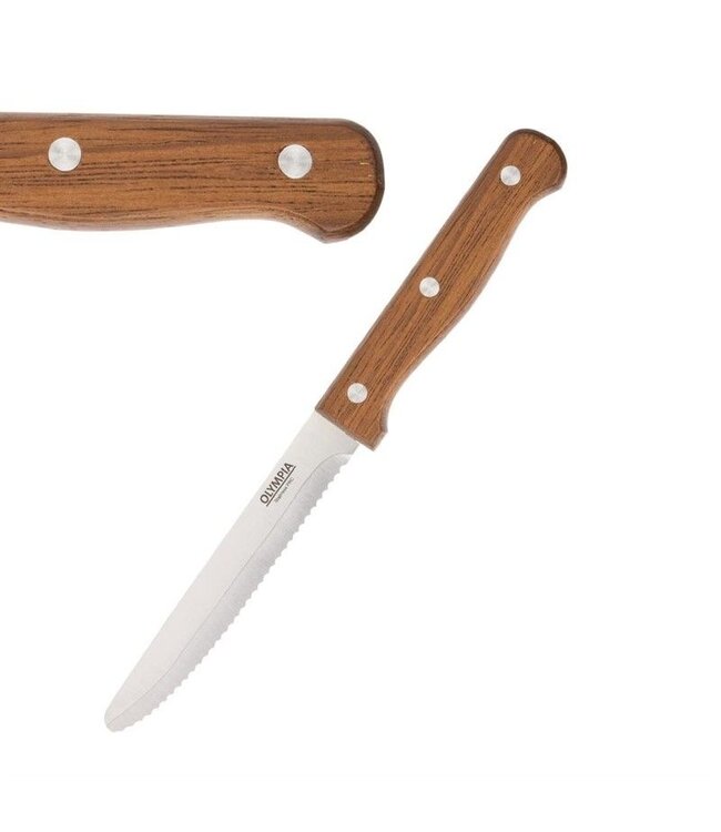Steakmes Olympia met ronde punt - houten heft - per 12 stuks