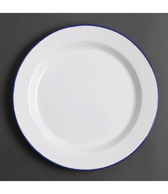 Bord 30cm - retro stijl - wit/blauw - 6 stuks