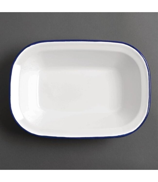 Serveerschaal rechthoekig 28x19cm - retro stijl - wit/blauw - 6 stuks