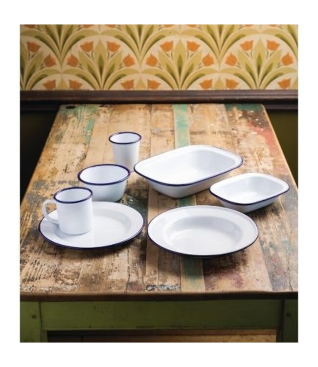 Serveerschaal rechthoekig 18x13,5cm - retro stijl - wit/blauw - 6 stuks