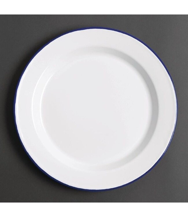 Bord 24,5cm - retro stijl - wit/blauw - 6 stuks