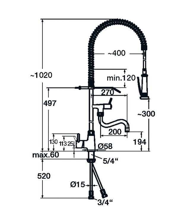 Voorspoeldouche | tafelmodel | enkelgats | 3/4" aansluiting