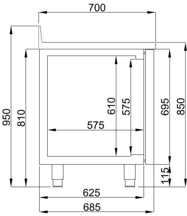 Koelwerkbank met opstaande rand | Monoblock | 2 Deuren | 281L | (H)86x(B)130x(D)70cm