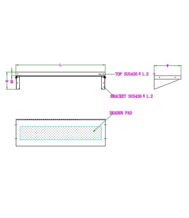 RVS wandplank met bevestiging | (H)19x(B)150x(D)30