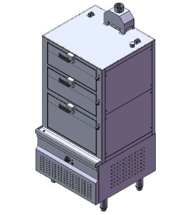Stoomkoker op aardgas | 3 deks model | 42kW | (H)190x215,8x(B)90x(D)90cm