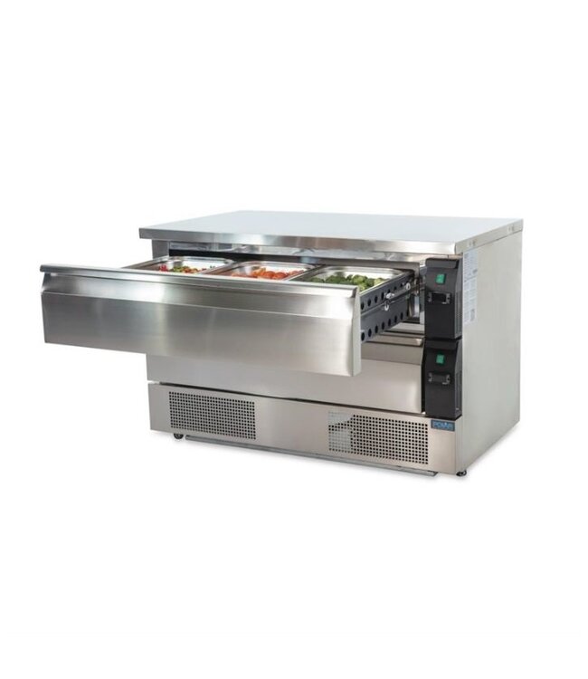 Koel/vrieswerkbank met 2 lades | 6x 1/1GN | (H)87x(B)123x(D)70cm