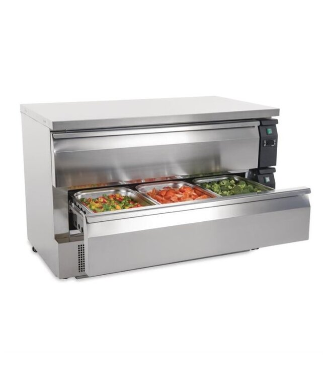 Koel/vrieswerkbank met 2 lades | 6x 1/1GN | (H)87x(B)123x(D)70cm