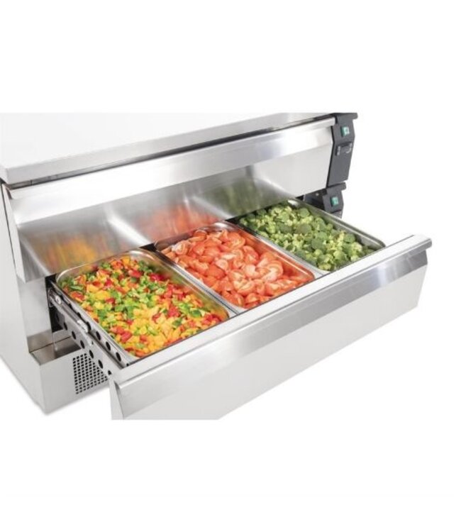 Koel/vrieswerkbank met 2 lades | 6x 1/1GN | (H)87x(B)123x(D)70cm