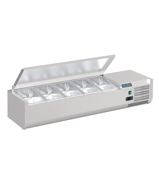 Opzetkoelvitrine Polar RVS | 5x 1/4GN | (H)27,4x(B)120x(D)33,5