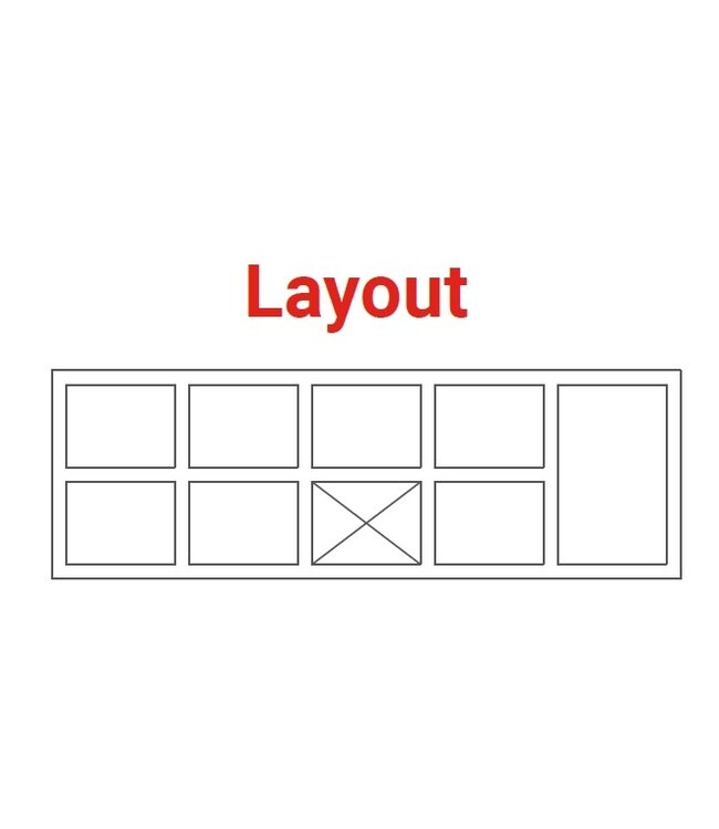 Saladette | layout 9 | 1 deur en 7 lades | boven 12x 1/6GN | (H)85/90x(B)213x(D)70cm