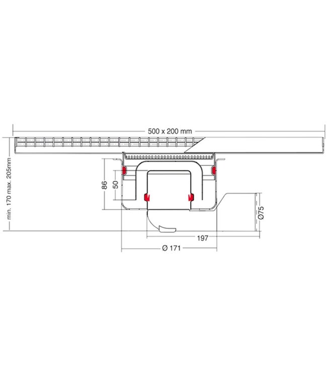 RVS horeca afvoergoot | Anti-slip maasrooster | 500 mm