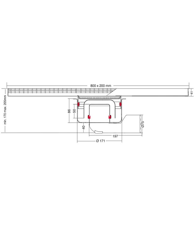 RVS horeca afvoergoot | Anti-slip maasrooster | 800 mm
