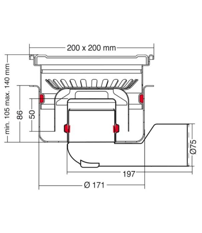 RVS afvoerput | 200 mm x 200 mm