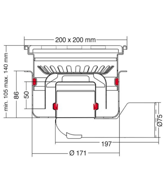RVS afvoerput | 200 mm x 200 mm