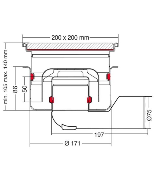 RVS afvoerput | 200 mm x 200 mm