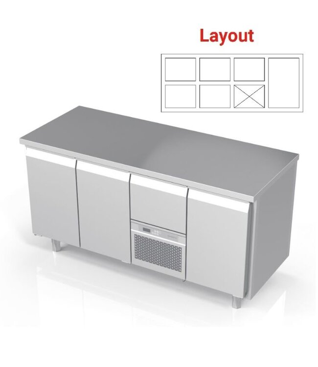 Koelwerkbank | layout 5 | 1 deur en 5 lades | -2 tot 8° | (H)85/90x(B)172x(D)70cm