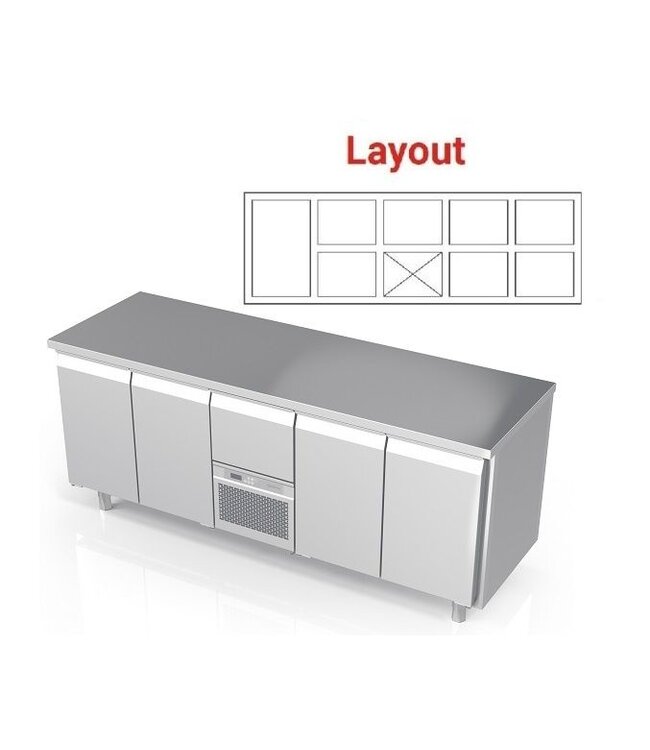 Koelwerkbank | layout 8 | 1 deur links en 7 lades | -2 tot 8° | (H)85/90x(B)213x(D)70cm