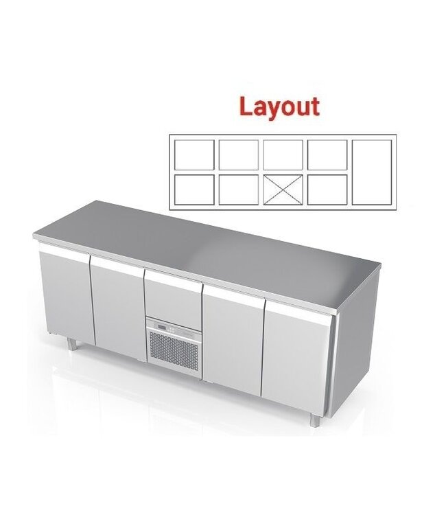 Koelwerkbank | layout 9 | 1 deur rechts en 7 lades | -2 tot 8° | (H)85/90x(B)213x(D)70cm