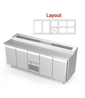 Pizzawerkbank | layout 6 | boven 12x 1/6GN | (H)85/90x(B)213x(D)70cm