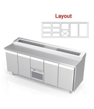 Pizzawerkbank | layout 13 | boven 12x 1/6GN | (H)85/90x(B)213x(D)70cm