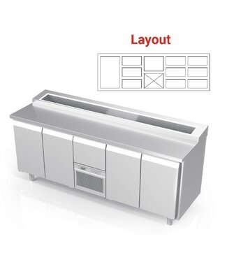 Pizzawerkbank | layout 14 | boven 12x 1/6GN | (H)85/90x(B)213x(D)70cm