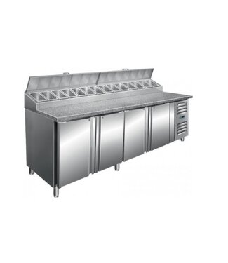 Saro Pizza koelwerkbank | SH2500 | 4 deurs 60x40cm | 14/3GN | (H)108/114x(B)250x(D)85