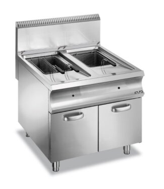 MBM Friteuse | staand model met elektrische deksel | gas | 18+18 liter | 36kW | (B)80x(D)90x(H)118cm