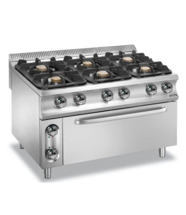 MBM Gasfornuis | staand model | 3x 7kW en 3x 11kW brander | incl gas oven | (B)120x(D)90x(H)85cm