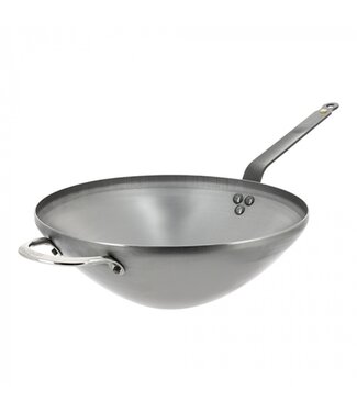 De Buyer Wok pan platte bodem met handgreep 24cm