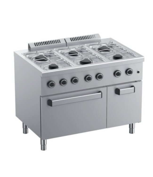 Gasfornuis | staand model incl elektrisch geventileerde oven | 3x 3,5kW en 3x 6kW | (B)110x(D)71,8x(H)85cm