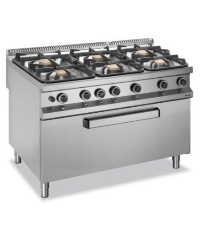 Gasfornuis | staand model incl grote gas oven | 3x 7kW en 3x 11kW | (B)120x(D)90x(H)85cm