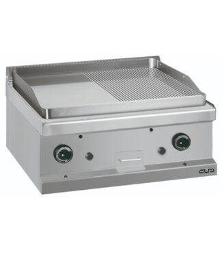 MBM Bakplaat | tafelmodel | gladde en geribbelde verchroomde plaat | 2 branders 5,5kW | (B)70x(D)70x(H)25cm