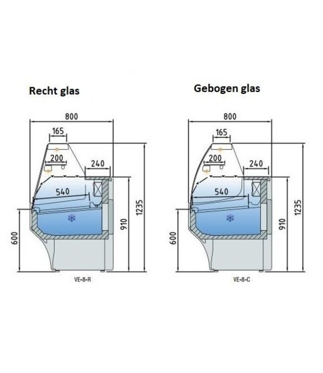 Koeltoonbank | VE-8 | vlees- en zuivel producten | (B)130,5x(D)80x(H)91/123,5cm | diverse opties