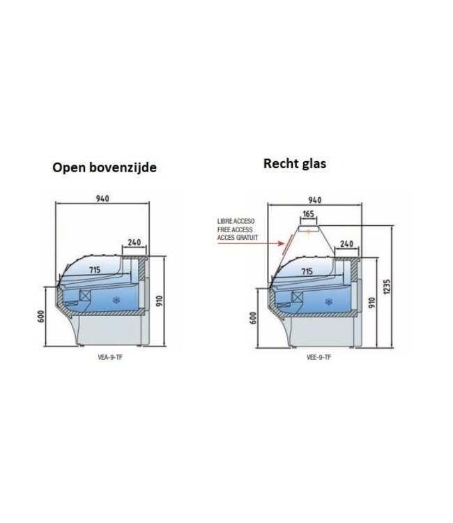 Koeltoonbank | VEA/VEE-9 | fruit, vlees- en zuivel producten | (B)105,5x(D)94x(H)91/123,5cm | diverse opties