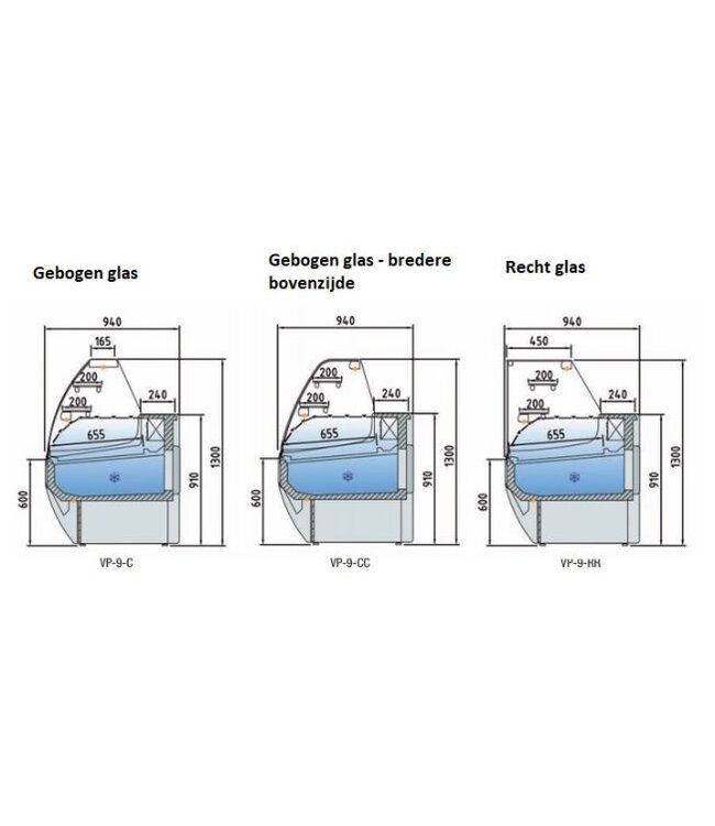 Koeltoonbank | VP/VP-9B | taart en gebak | (B)202,5x(D)94x(H)91/130cm | lage frontverlichting | diverse opties