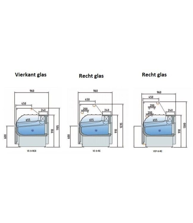 Koeltoonbank | VE-9-RC | taart, gebak, vlees- en zuivel producten | (B)299,5x(D)96x(H)91/130cm | diverse opties