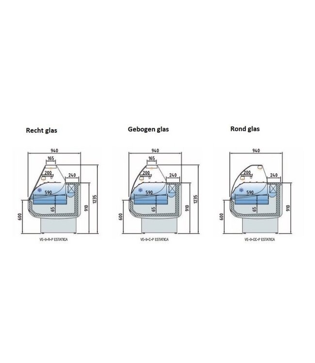 Koeltoonbank | VE-9P | vis special | (B)152,5x(D)94x(H)91/123,5cm | diverse opties