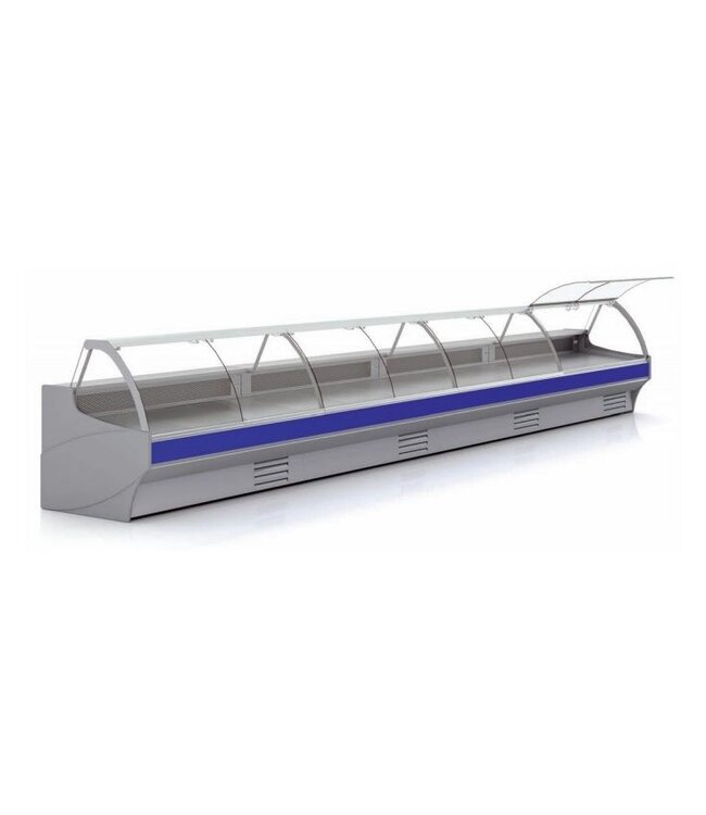 Koeltoonbank | VE-10E-C | vlees producten | (B)202,5x(D)110x(H)91,5/126,5cm | 72° draaiend glas | diverse opties